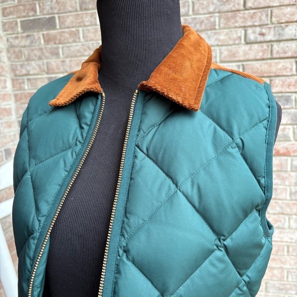 J.Crew Quilted Down Puffer Vest Womens XXS Green Brown Heritage Preppy - Picture 14 of 16